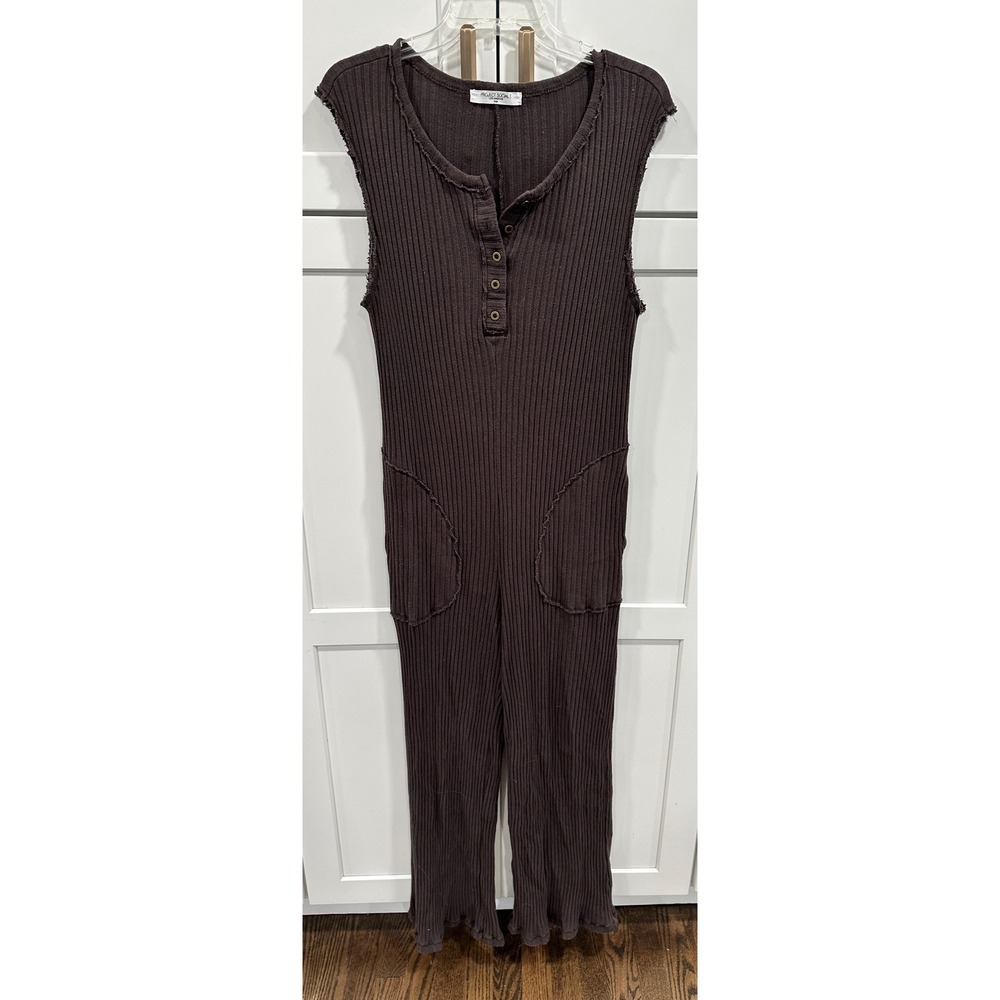 Project Social T Ribbed Jumpsuit Raw Edge Sleeveless Casual Brown Large